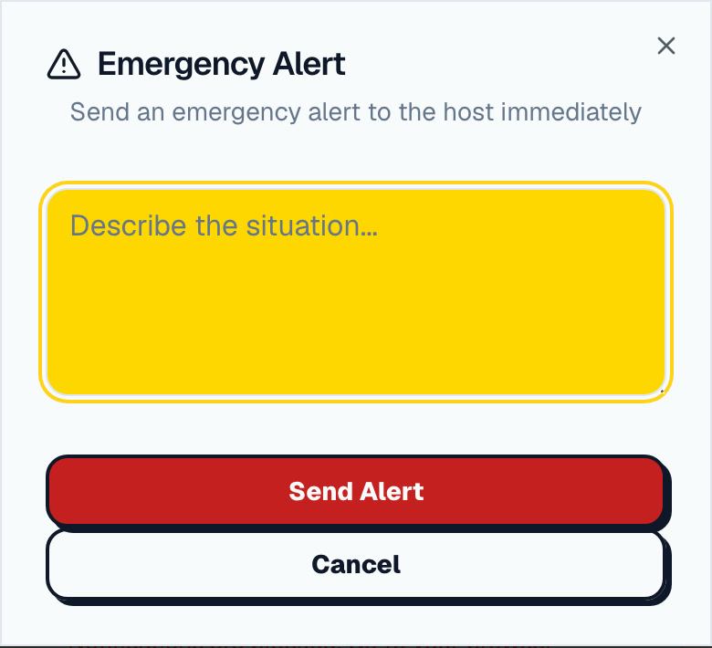 The emergency alert a cleaner can send from the job page, next to the delay and problem reports